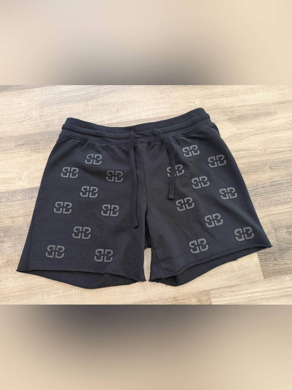 Birdiebee Black Logo Sweat Shorts Medium Raw Hem Lounge Shorts